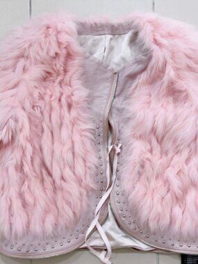 Vintage Pink Fox Fur & Genuine Leather Jacket
